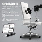 GTPOFFICE Modern White High Back Ergonomic Office Chair with Lumbar Support, Adjustable Height, Bonded Leather, Wheels