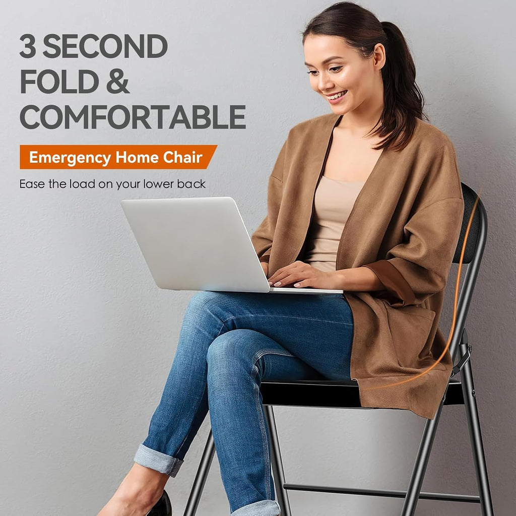 Folding Chairs with Cushion 2 Pack Black Padded Seat Metal Frame with Backrest Portable Folding Chair Lightweight Foldable Chair for Home Office Party Event Seating