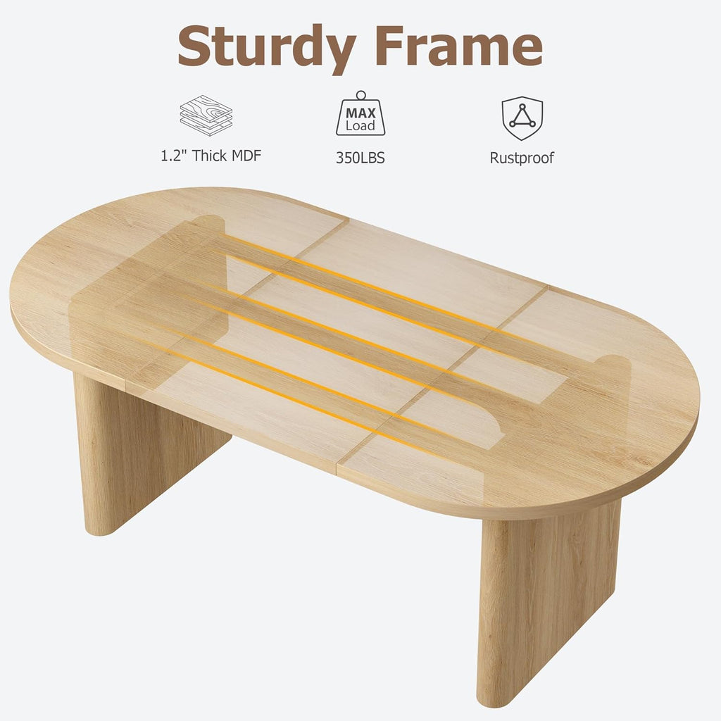GarveeHome Oval Dining Table for 6-8 People, Long Large Kitchen Table with Thick Sturdy Wooden Base, Farmhouse Dining Room Table for for Kitchen, Living Room, Office (63" Long,Natural)