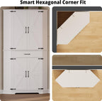 IRONCK 72" Corner Cabinet, Kitchen Pantry Storage Cabinet with Drawer, Spacious Farmhouse Pantry with 3 Adjustable Shelves, 2 Doors Storage, for Kitchen, White