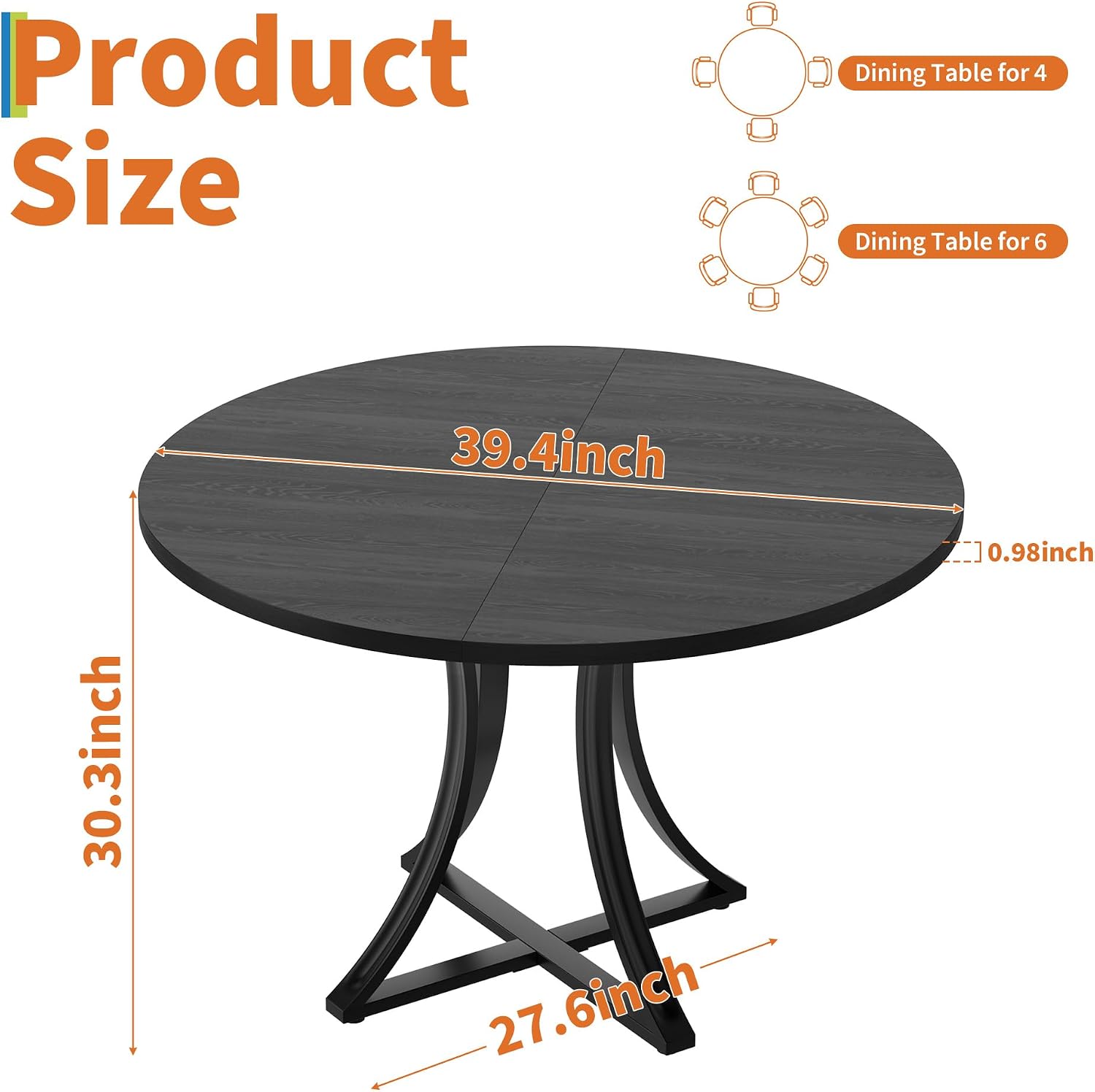 40 Inch Round Dining Table for 4 People, Modern Farmhouse Kitchen Table, Adjustable Feet, Circle Wood Dinner Table for Dining Room, Living Room, Apartment, Easy Assembly