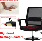 Drafting Chair Tall Office with Lumbar Support Arms for Standing Desk Swivel Rolling Mesh Footrest Ring Height Adjustable Stool Bar High Desk, 250lbs, Seat-Hight 20.7-28.5 inch
