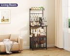 SWTYMIKI Coffee Bar Station for Space - Limited Home Coffee Lovers Espresso | Unique Double Mesh Enclosed Cabinet Doors + 6 Mug Hooks Multi-Purpose Microwave Stand, Buffet Cabinet Storage Rack