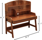 Kid's Desk Kid's Table with Drawers and Bookshelf Wooden Kid's Media Desk Student Learning Computer Workstation and Writing Desk （Brown）