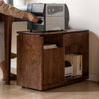 YESWOOD Solid Wood Side Table, Storage Side Table with Wheels, Narrow End Table with Drawer & Door, Rolling Bedside Table for Living Room, Dining Room(15.74" D x 23.62" W x 21.65" H, Walnut)