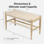 Solid Wood Entryway Bench with Shoe Storage, Rustic Oak Wood and Woven Design 31.5 Inch Long Seating for Living and Dining Rooms,Nature