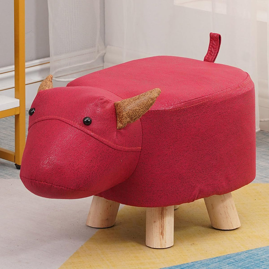 Cute Animal Footstool, Solid Wood Cartoon Stool with Soft Padded Cushion and Non-Slip Feet, Animal Shape Ottoman for Kids, G