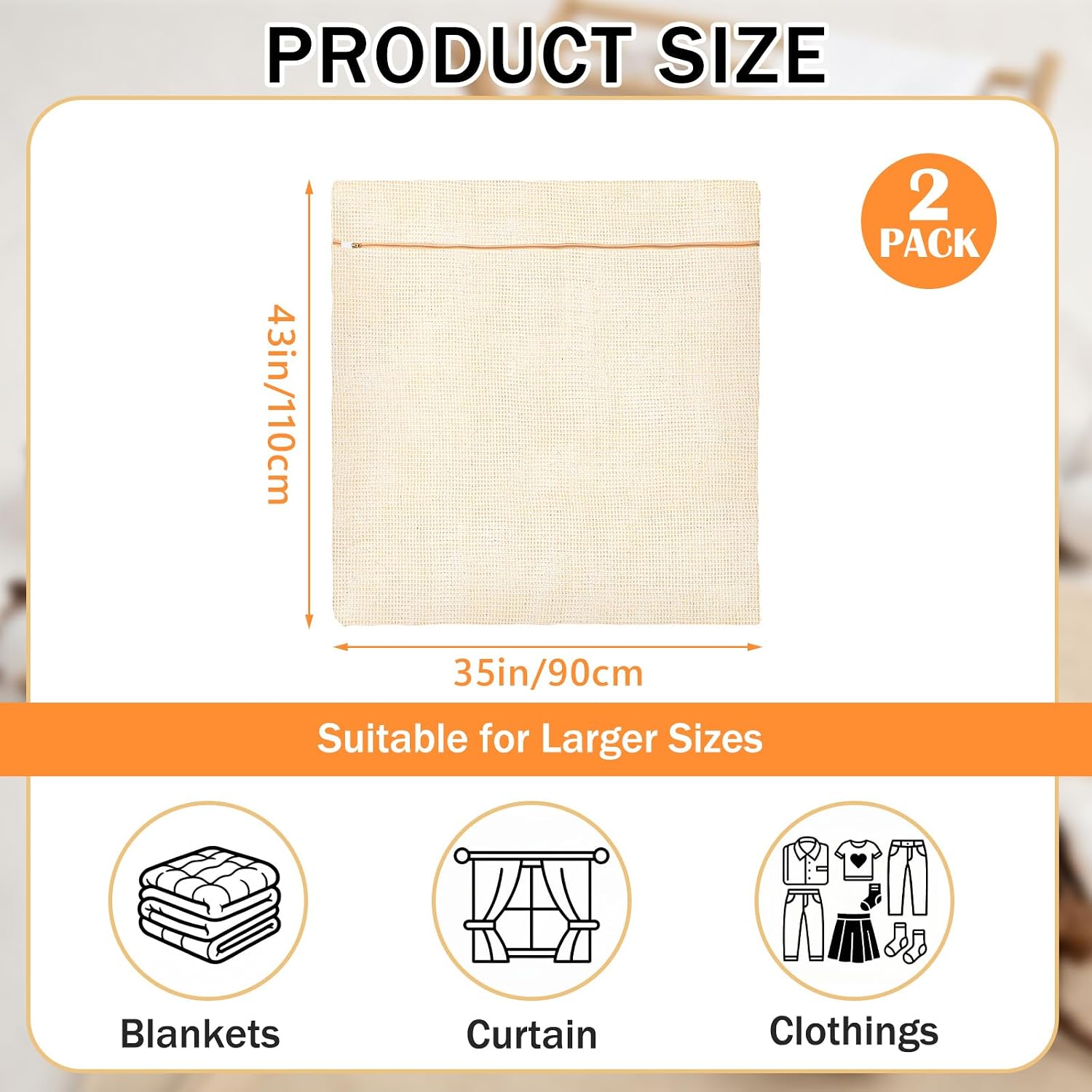 SATINIOR 2 Pack Extra Large 100% Cotton Mesh Laundry Bags 43 x 35 Inch Jumbo Cotton Mesh Large Delicate Bags with Sturdy Zippers Washing Machine Bag for Coats, Blankets, Bedding, Toys, Pet Items