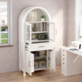 MERITLINE Farmhouse Style Arched Pantry Cabinet - 71" Tall Storage Cabinet with Glass Door, Adjustable Shelves & Barn Door Design for Kitchen, Dining or Living Room (White)
