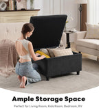 Tbfit Large Square Storage Ottoman Bench, Button Tufted Upholstered Coffee Table Ottoman with Wooden Legs, Oversized Storage Ottomans Toy Box Footrest for Living Room, Black Velvet