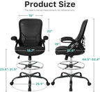 HYLONE Drafting Chair Tall Office Chair High-Back Mesh Standing Desk Stool with Adjustable Footrest Ring and Flip-Up Arms Black