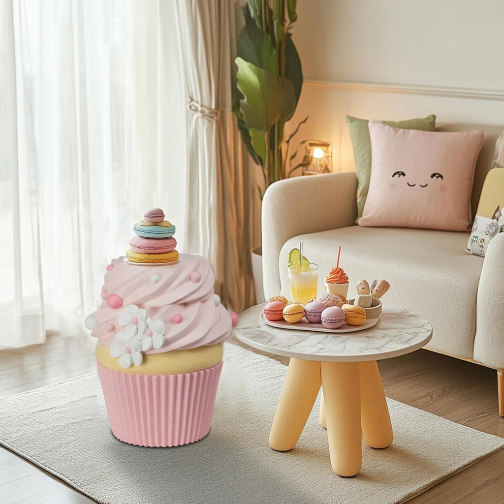 Cynkeyee Food Stool Simulated Cupcake Chair - Resin Fun Decorative Furniture, Low Shoe Changing Stool, Pink Changing Seats for Hallway Office Lounge Dorm Room 14.5x15x16IN