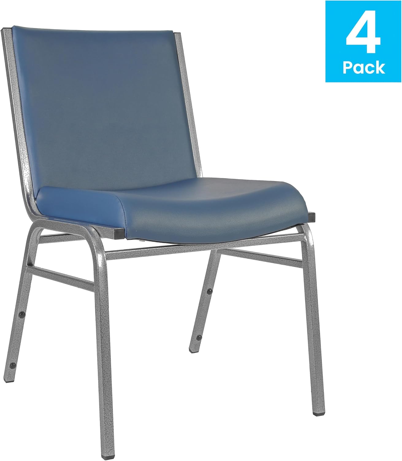 Flash Furniture 4 Pack Hercules Heavy-Duty Vinyl Lobby Chairs with Ganging Brackets and Cushioned Seats, Stacking Chairs for Waiting Rooms/Offices, Navy