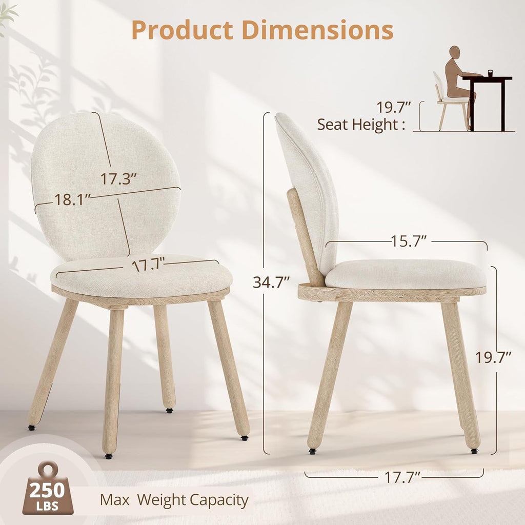 LUE BONA Dining Chairs Set of 4, Upholstered Fabric Kitchen Chairs with Dual-Spine Backrest, Kitchen Chair with Solid Wood Legs and Ergonomic Curved Seat, Easy Assembly for Kitchen Dining Room, Linen