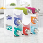 mDesign Plastic Free-Standing Water Bottle Organization/Wine Rack Storage Organizer for Kitchen Countertops, Cabinet, Bin, Pantry, Fridge, Refrigerator, 3 Tiers, 9 Bottles, Lumiere Collection - White