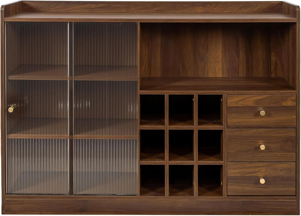 Sideboard Cabinet Buffet Cabinet with Storage,Wine Cabinet with Sliding Glass Doors,Freestanding Countertop Kitchen Pantry for Wine,Spice Seasoning Bottles,Dish,Bowl