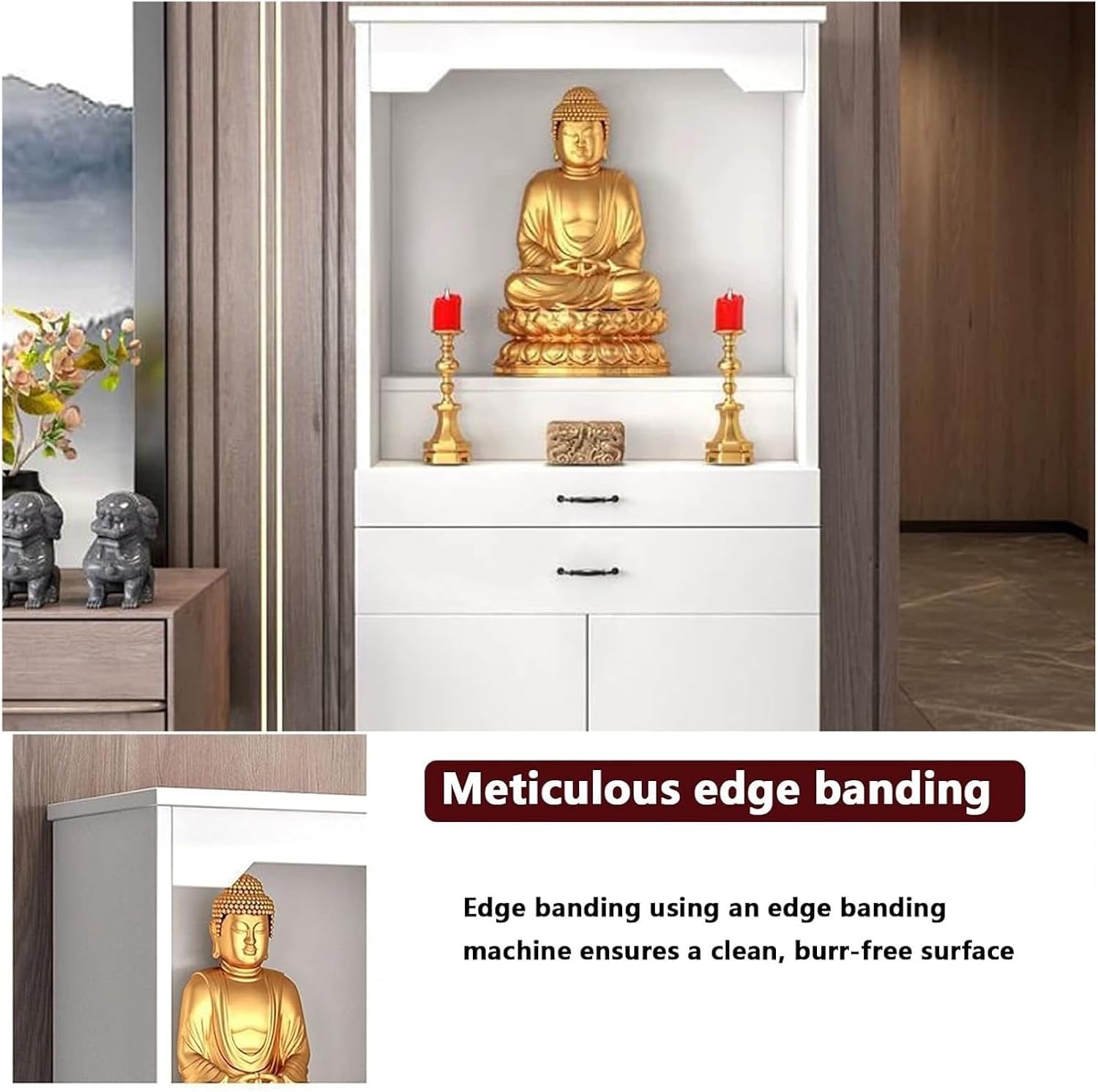 Meditation Altar Table with Storage – 31.5in Red Buddhist Shrine for Prayer & Relaxation, Decorative Prayer Stand Cabinet for Home Meditation & Spiritual Practices(Natural,50cm/19.6in)