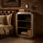 Aviator Side Table & Compact Bookcase with Aluminum Finish and Riveted Detailing Industrial Living Room Furniture