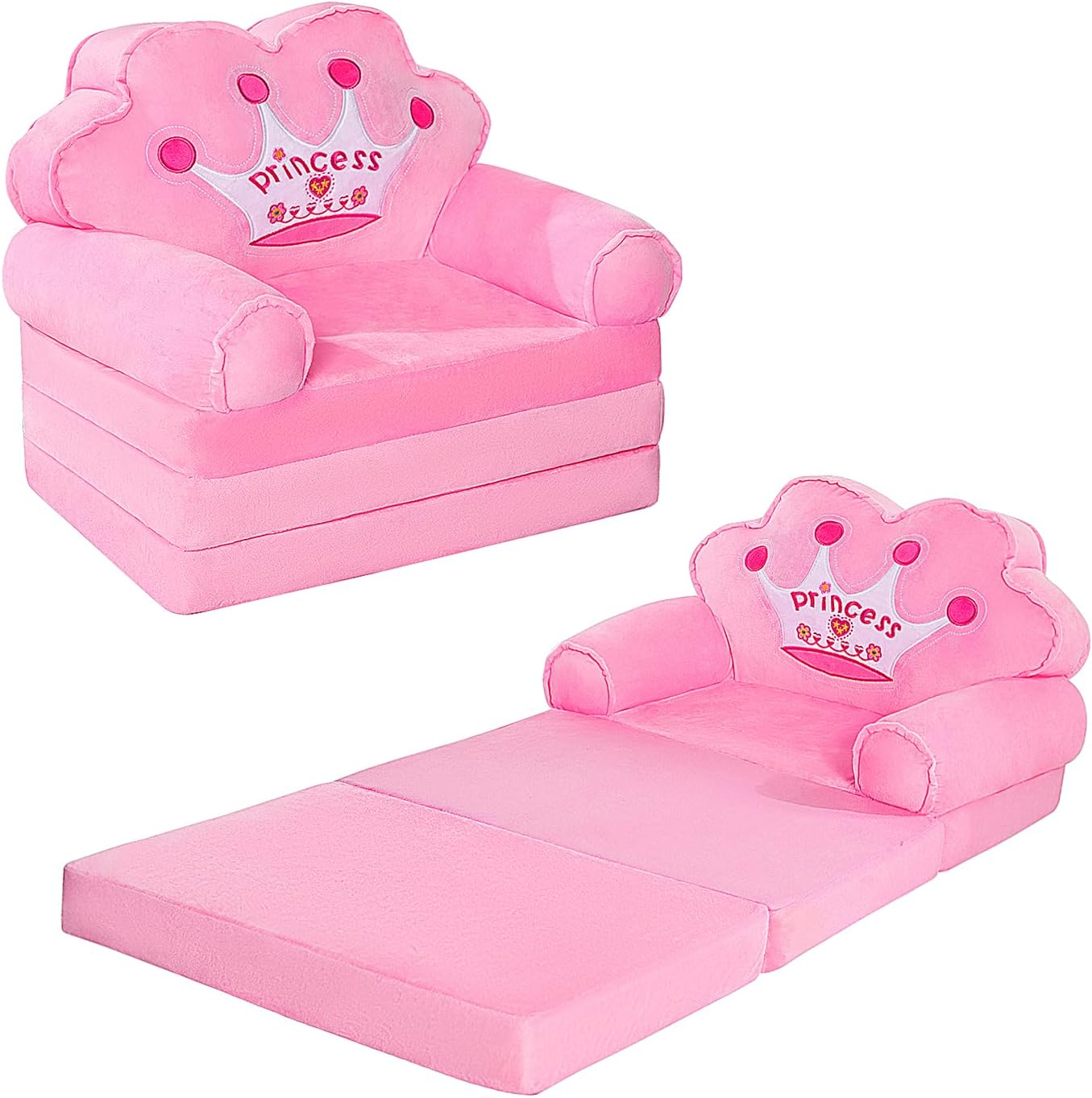 MOONBEEKI Kids Couch Fold Out, Foldable Princess Chair for Toddlers 1-3, Kids Furniture for Playroom, Gift for Birthday Christmas and Halloween, Pink