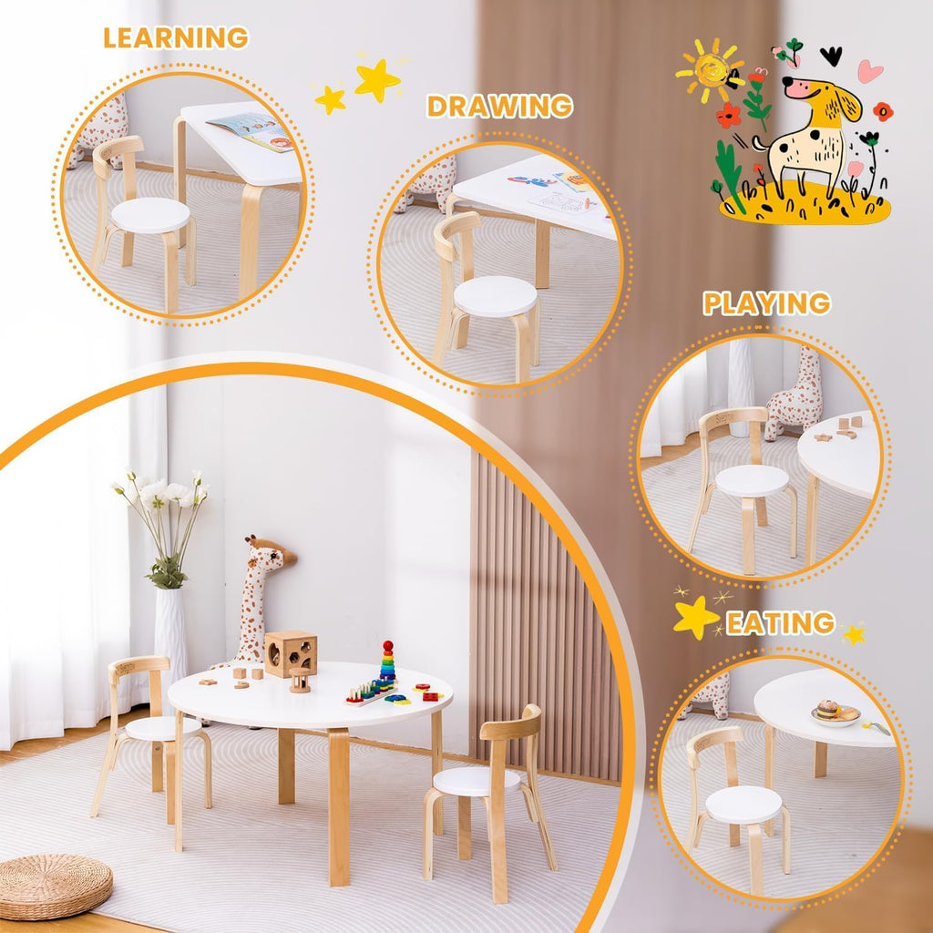 Swegrow Wooden Kids Chair, Toddler Chair for Table, Kids Stackable Chairs, Kid Wooden Furniture for Family/Playroom/Classroom（Set of 4-White）