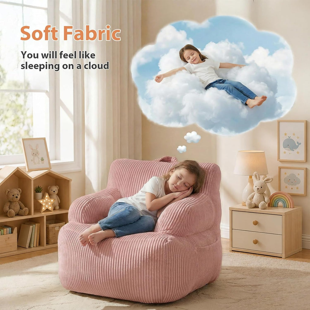 Bean Bag Chairs for Kids with Armrests, Comfy Kids Bean Bag Chair, Stuffed Toddler Bean Bag Sofa for Boys and Girls, Small Bean Bags for with Pocket, Floor Chair for Gaming, Reading & Relaxing, Pink