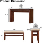 Console Table with Stools Counter Height Bar Table Set for 2, Dining Sofa Table Behind Couch Bar Table Set for Kitchen, Living Room, Walnut