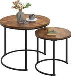 Yaheetech Nesting Coffee Table, Round Coffee Table for Living Room, Nesting Table with Wooden Tabletop and Sturdy Metal Frame, Stacking Living Room Tables Nesting End Table Set of 2, Rustic Brown