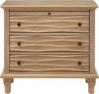 Traditional Wave Textured Nightstand, 3 Drawers Farmhouse Bedside Table with Solid Wood Legs, Rustic Storage End Table for Bedroom Living Room, Natural
