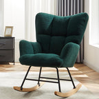 HealSmart Nursery Rocking Chair Teddy - Upholstered Comfy Glider Rocker with High Back Armchair, Cozy Reading Recliner Fluffy Comfortable Chair for Bedroom, Baby Room, Living Room and Study, Green
