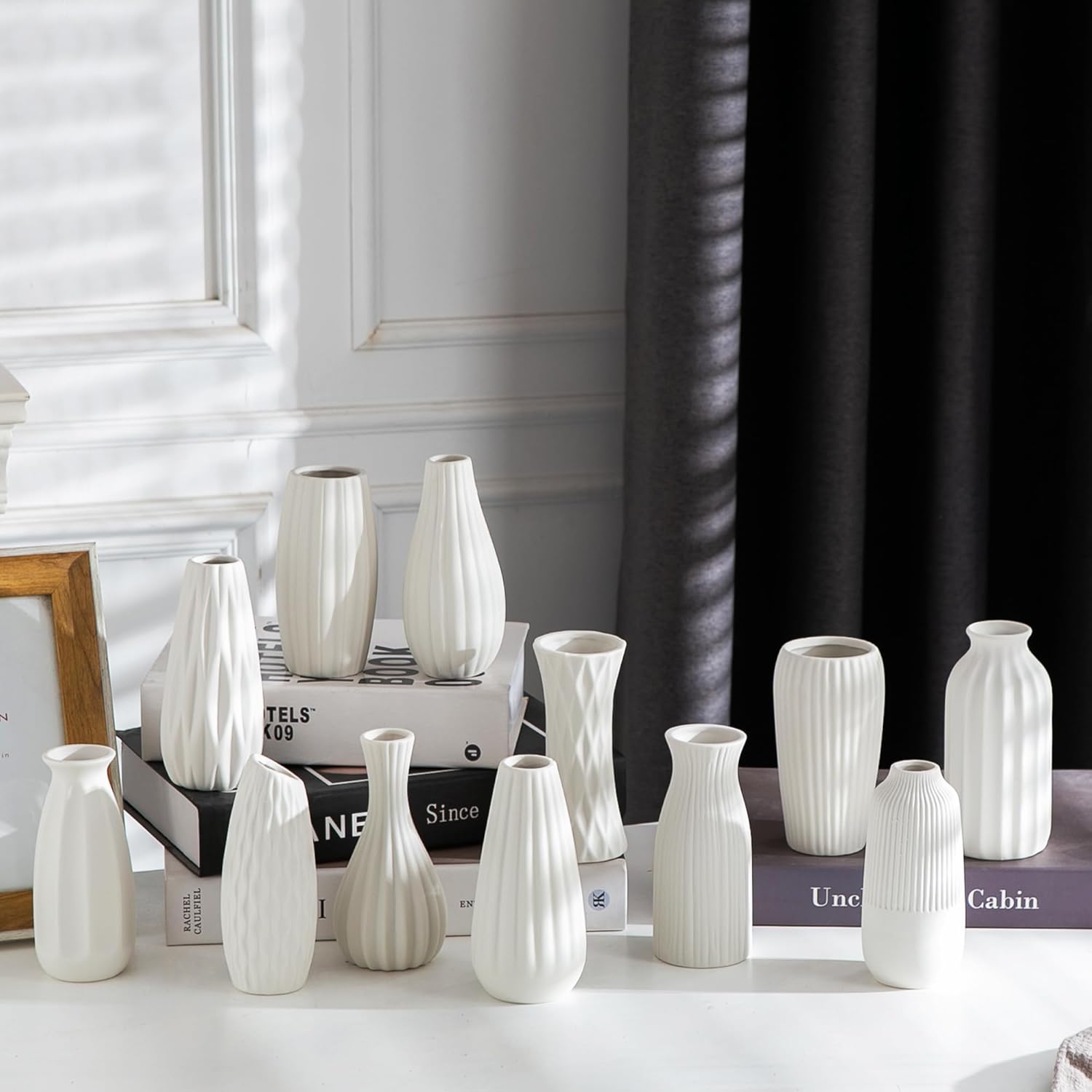 Kimdio White Ceramic Bud Vase for Table Decor, 12pcs Small Pottery Vases for Flowers Mini Ceramic Vases for Pampas Grass Vase Bulk for Wedding Dining Room Christmas Home