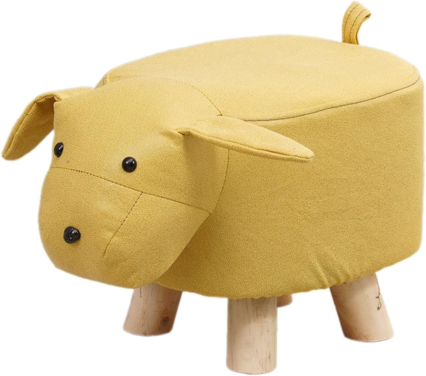 Cartoon Footstool Kids Stool Foot Stool Ottoman Animal Shaped Decorative Wooden Footrest Comfortable Fabric Suitable for Living Room Bedroom Nursery G, Yellow Dog
