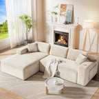 CAMMOO 108" Boneless Couch in One Box, Cloud Couches for Living Room, Beige | Compressed in One Box, Corduroy Boneless, Deep Seat, 4 Storage Pockets, L-Shaped Modular
