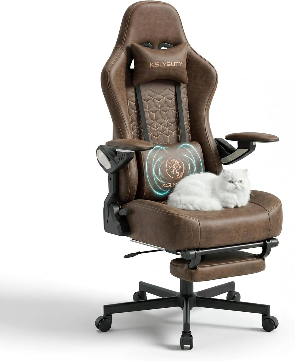 Ergonomic Gaming Chair for Adults - Big and Tall Desk Chair with Lumbar Support and Mechanical Arm Armrests, Comfortable Gamer Computer Chair, Gaming Chairs with Footrest (Brown Leather)