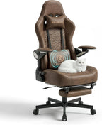 Ergonomic Gaming Chair for Adults - Big and Tall Desk Chair with Lumbar Support and Mechanical Arm Armrests, Comfortable Gamer Computer Chair, Gaming Chairs with Footrest (Brown Leather)