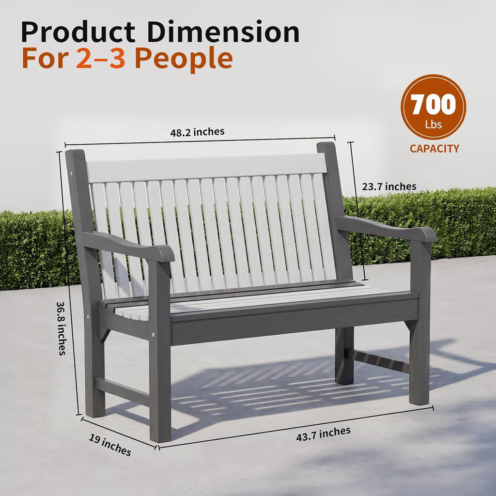Psilvam Garden Bench, 2-Person Poly Lumber Patio Bench, All-Weather Outdoor Bench that Never Rot and Fade, Memorial Bench, Suit for Garden, Porch and Park (Dark Grey)