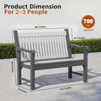 Psilvam Garden Bench, 2-Person Poly Lumber Patio Bench, All-Weather Outdoor Bench that Never Rot and Fade, Memorial Bench, Suit for Garden, Porch and Park (Dark Grey)