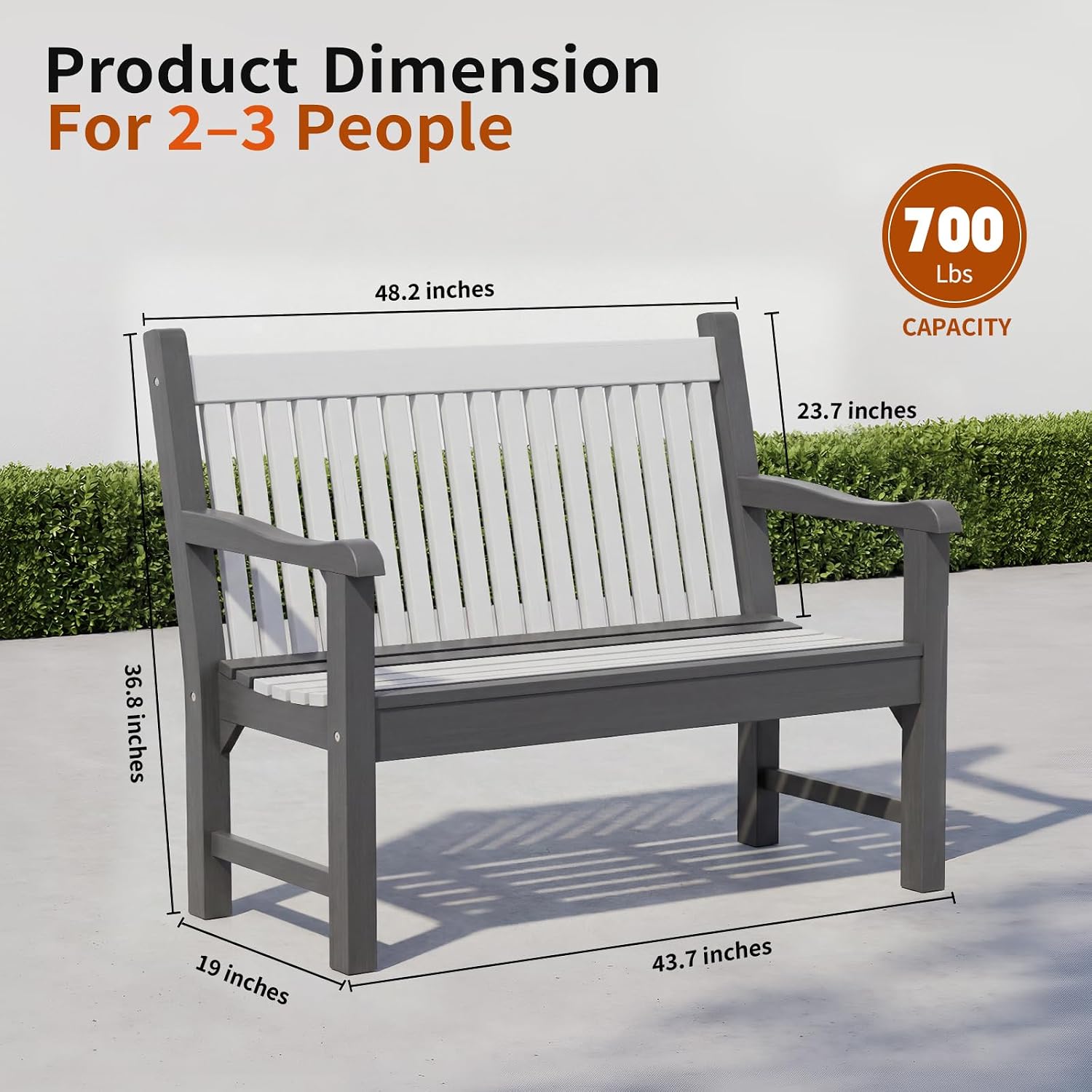 Psilvam Garden Bench, 2-Person Poly Lumber Patio Bench, All-Weather Outdoor Bench that Never Rot and Fade, Memorial Bench, Suit for Garden, Porch and Park (Dark Grey)