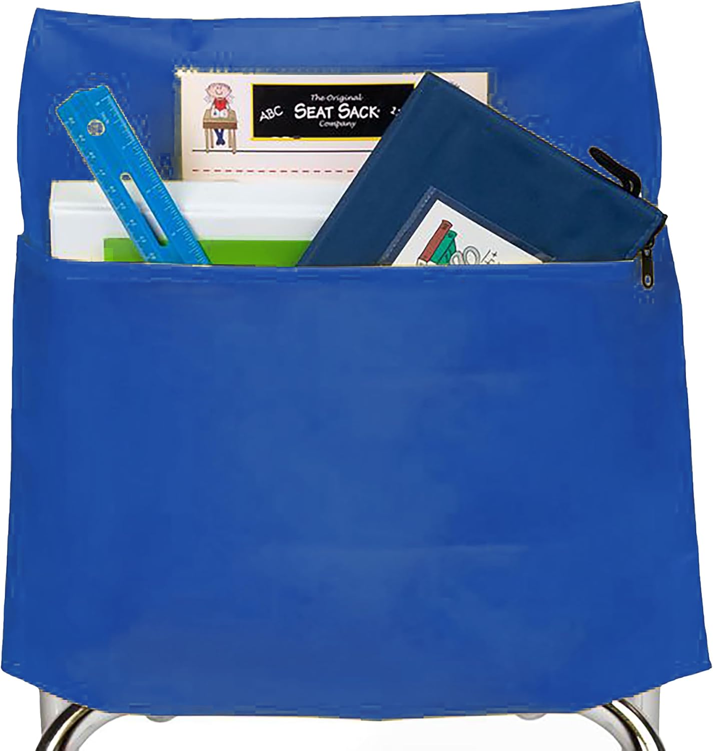 Seat Sack Student Chair Storage Pocket - 19", Single Pocket, Classroom Chair Organizer for Student Desks, Durable Over-the-Chair Storage, Ready-to-Use Name Tag Window, Blue, 1-Pack