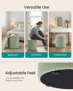 SONGMICS Vanity Stool, Set of 2, Round Storage Ottoman, Small Ottoman Coffee Table, Foot Stool, Removable Lid, for Living Room, Bedroom, Hallway, Easy Assembly, Teddy Fleece, Laurel Green ULOM013CZ01