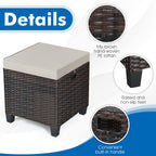 Set of 2 Outdoor Wicker Ottomans, All Weather Rattan Patio Footstool w/Removable Cushions, Patio Rattan Furniture, Extra Footrest Seat for Garden, Patio, Deck, Porch, Poolside (Light Brown)