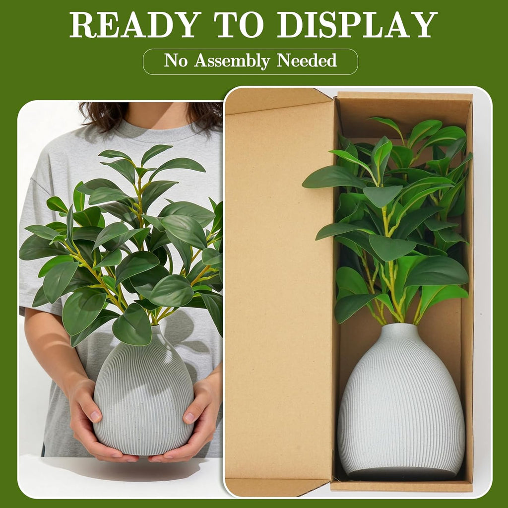 Cikuco 16.5" Artificial Eucalyptus Stems Potted Plant Faux Desk Plants,Real-Touch Greenery Stems with Vase, Fake Potted Plant for Farmhouse Home Office Decor