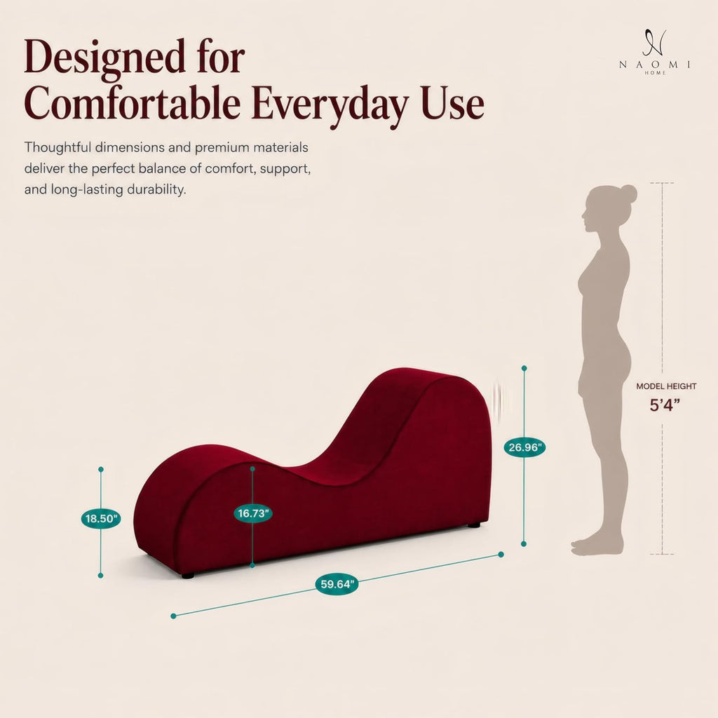 Naomi Home Yoga Chair for Adults - Ergonomic Yoga Chaise Lounge Bench, Wood & Metal Frame, 330 lb Capacity, Upholstered Microfiber Lounge for Deep Stretching, Relaxation & Creative Comfort - Red
