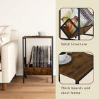 2 Tier End Table, Side Table, Record Player Stand with Storage Up to 100 Albums, Vinyl Record Storage, Turntable Stand for Vinyl, Brown Records Player Table for Living Room Bedroom