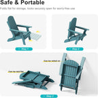 3-Position Adjustable Folding Adirondack Chair with Retractable Ottoman, HDPE Weather Resistant Patio Chair Set of 2 with Hidden Cup Holder for Lawn, Deck and Garden, Lake Blue