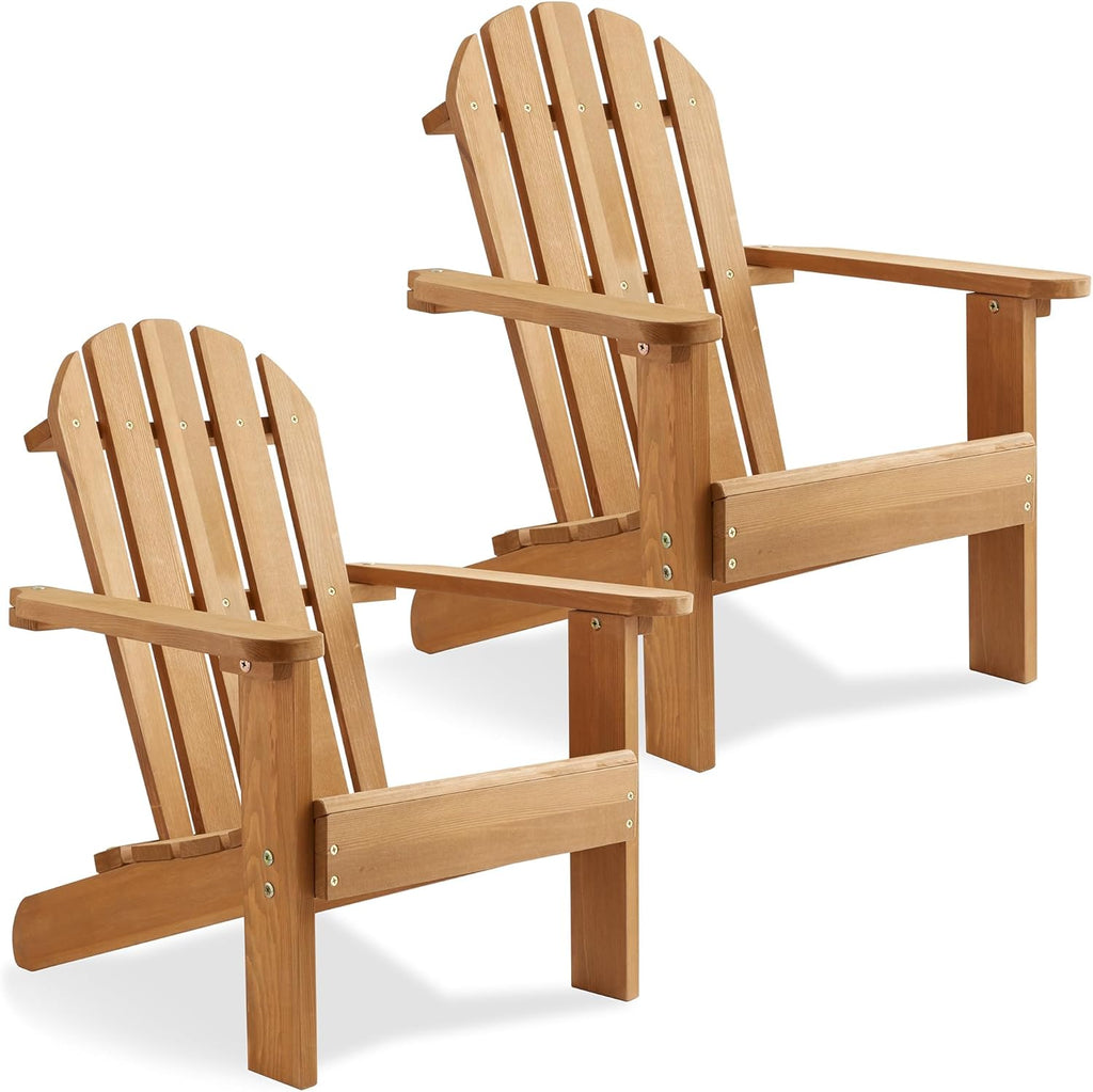 Casafield Children's Adirondack Chairs, Set of 2 Cedar Wood Outdoor Kid's Chairs for Patio, Deck, Lawn and Garden, Partially Pre-Assembled - Natural