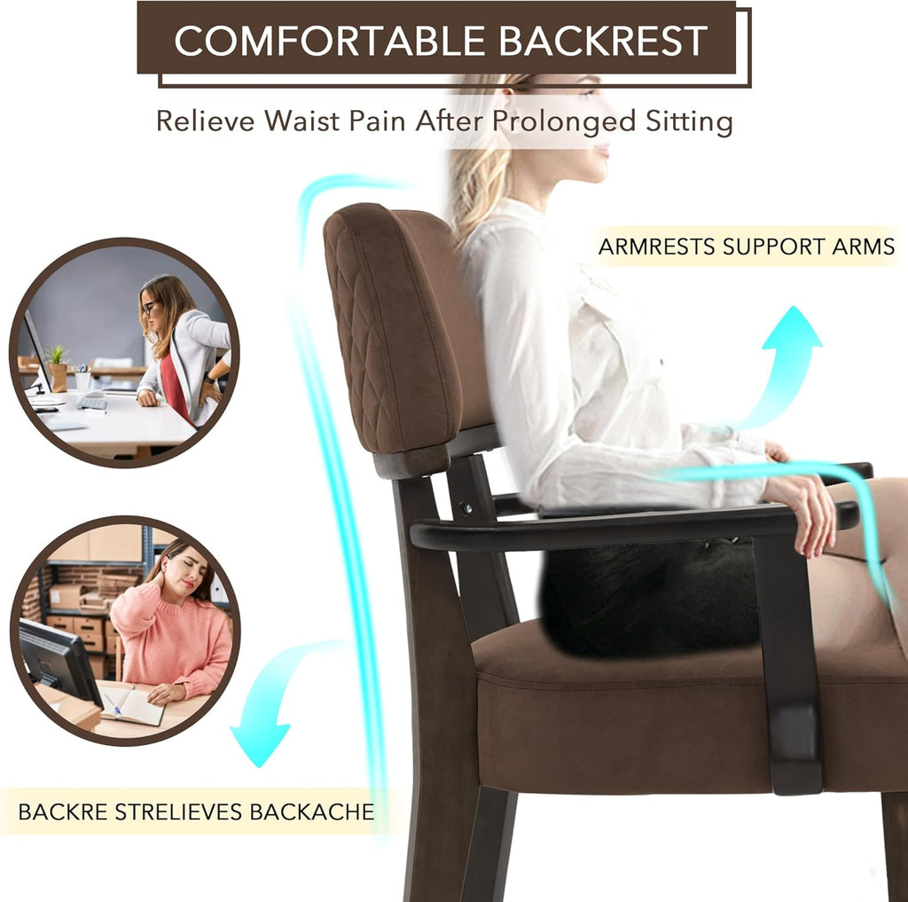 adochr Modern Wood Dining Chairs with Arms, Velvet Upholstered Kitchen Chairs with Open Curved Backrest & Hardwood Legs, Accent Chairs 350 LBS Capacity, Brown