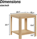 Set of 2 Rounded Corner End Tables, 22.1" Square Nightstand with Vertical Wave Grain Legs, 2-Tier Boho Side Table for Living Room Bedroom Home Office ﻿ (Oak, Square)