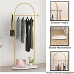 Gold Clothing Rack with Marble Base, Modern Gold Coat Racks Freestanding with 2 Hooks, Heavy Duty Clothes Rack, Coat Rack Stand for Entryway, Bedroom, Living Room, Boutiques