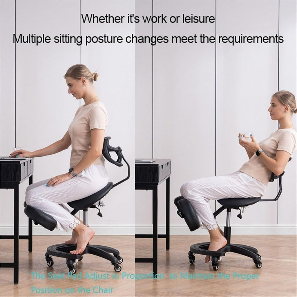 Kneeling Chair, Ergonomic Kneeling Chair, Ergonomic Kneeling Chair with Back Support, Lumbar Support Kneeling Chair with Adjustable Height and Footrest,Office Home Padded Stool