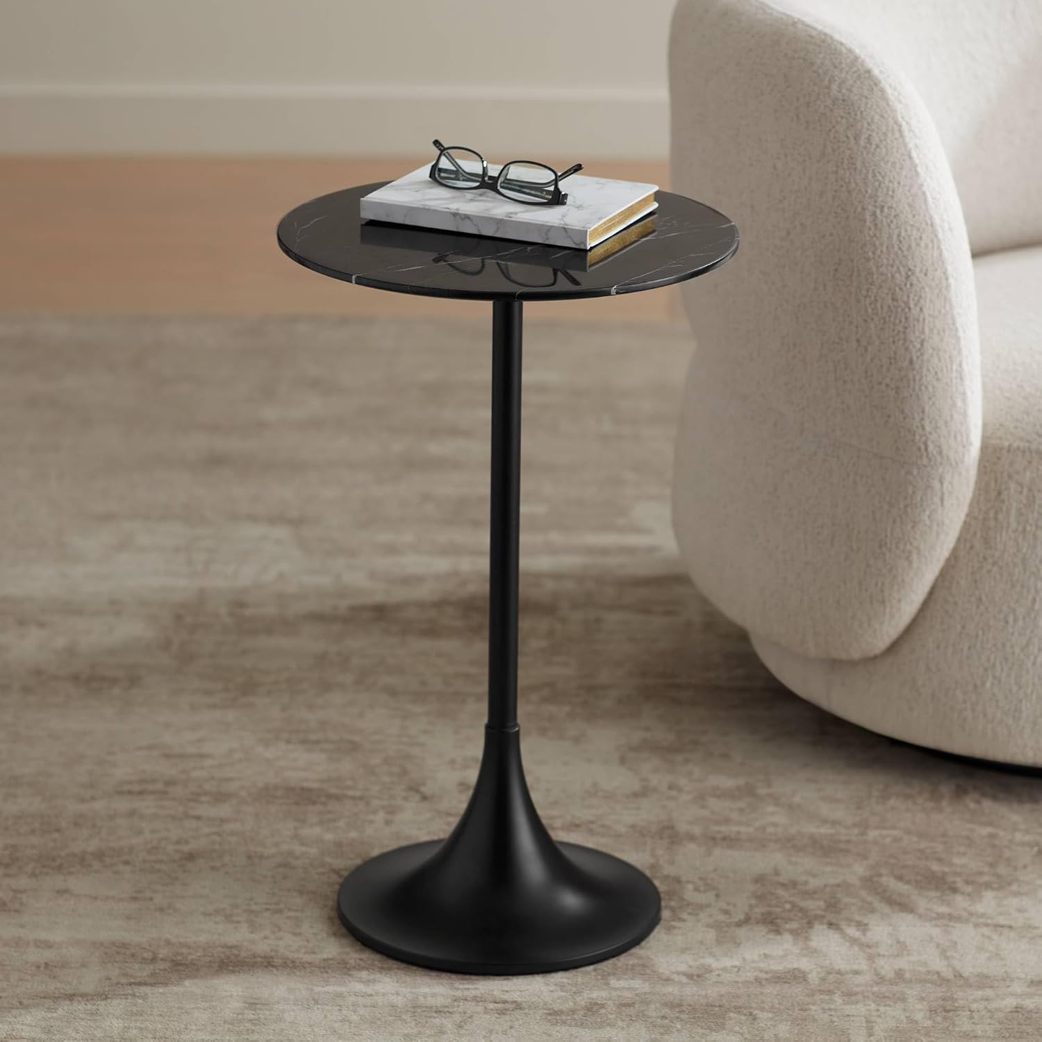 Studio 55D Studio 55 Mesita 24" End Table Black Marble Top with Black Finish Base